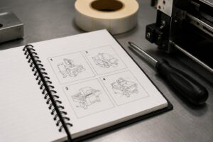 technical drawings on workbench
